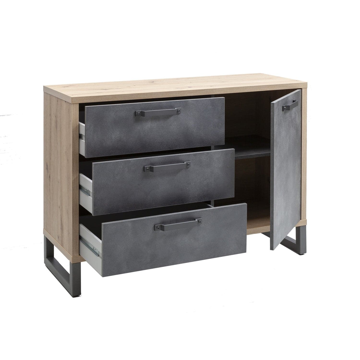 Mobile contenitore madia multiuso "La fabrica" con 1 anta e 3 cassetti rovere e nero h 88 cm Casa e cucina/Arredamento/Soggiorno/Credenze Decor Space - Altamura, Commerciovirtuoso.it