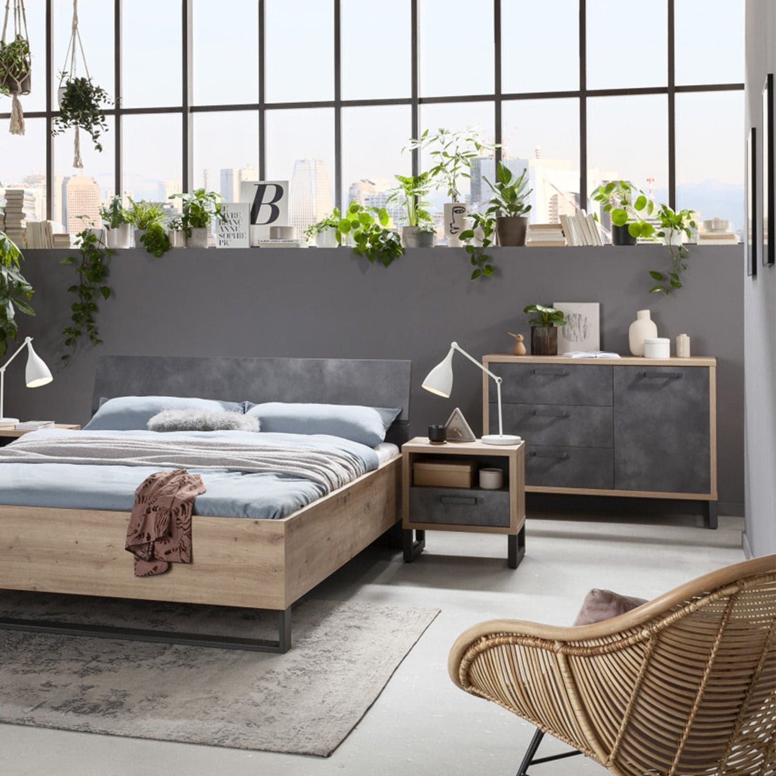Mobile contenitore madia multiuso "La fabrica" con 1 anta e 3 cassetti rovere e nero h 88 cm Casa e cucina/Arredamento/Soggiorno/Credenze Decor Space - Altamura, Commerciovirtuoso.it