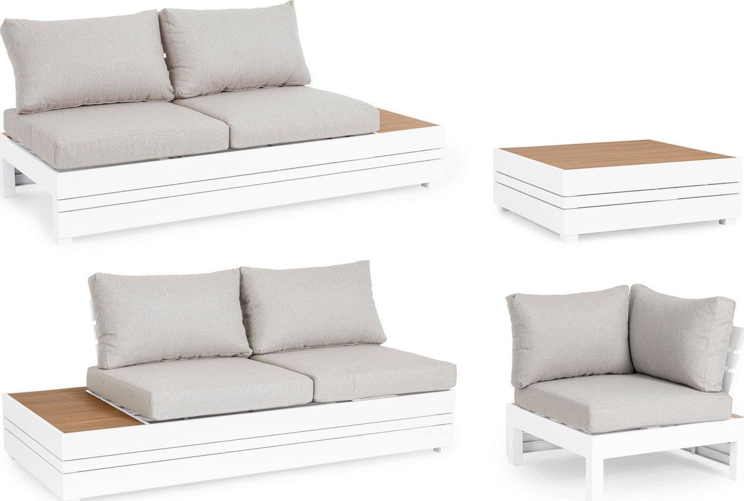 Salotto angolare con tavolino "Osten" struttura in alluminio, per veranda e giardino in Set di mobili Decor Space - Altamura, commercioVirtuoso.it