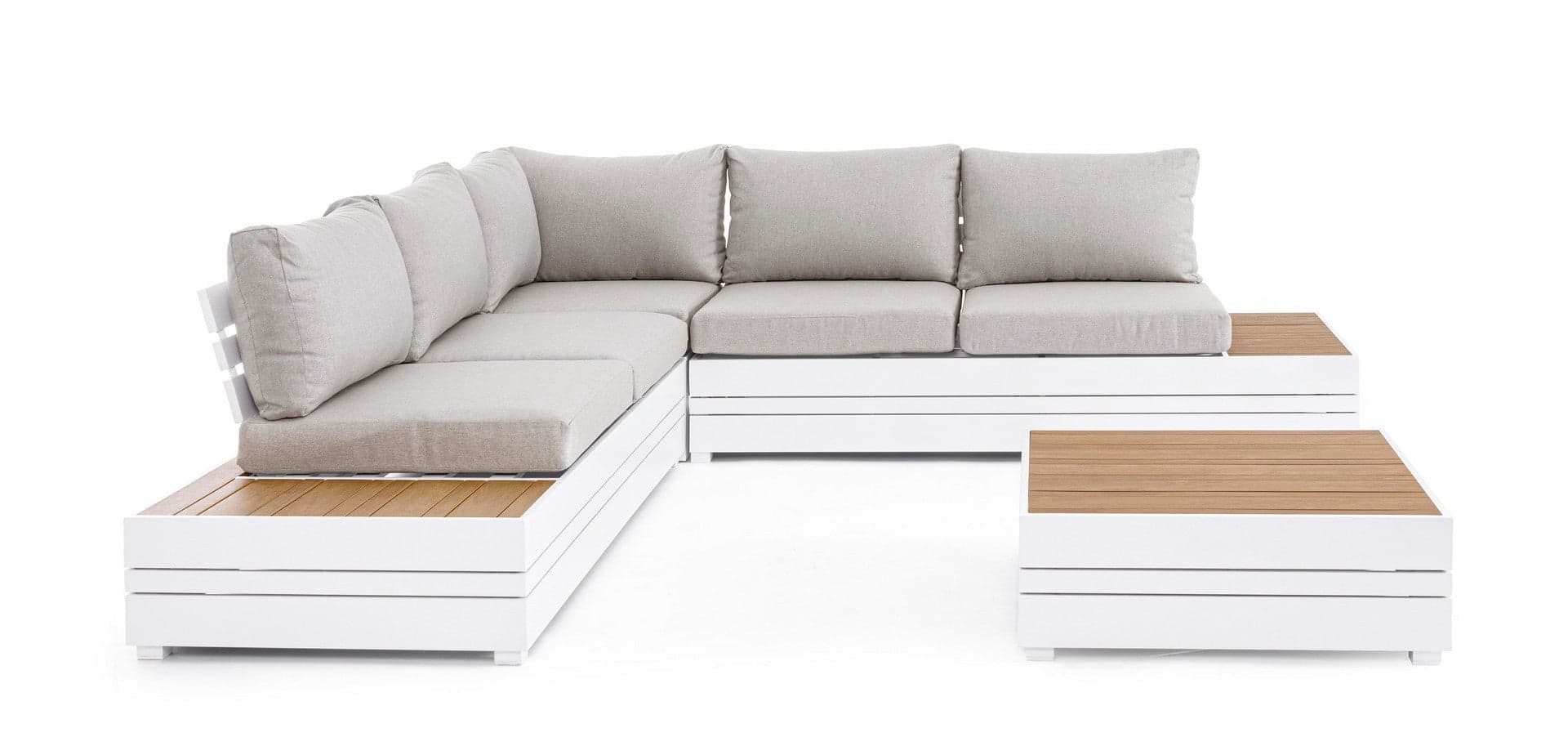 Salotto angolare con tavolino "Osten" struttura in alluminio, per veranda e giardino in Set di mobili Decor Space - Altamura, commercioVirtuoso.it