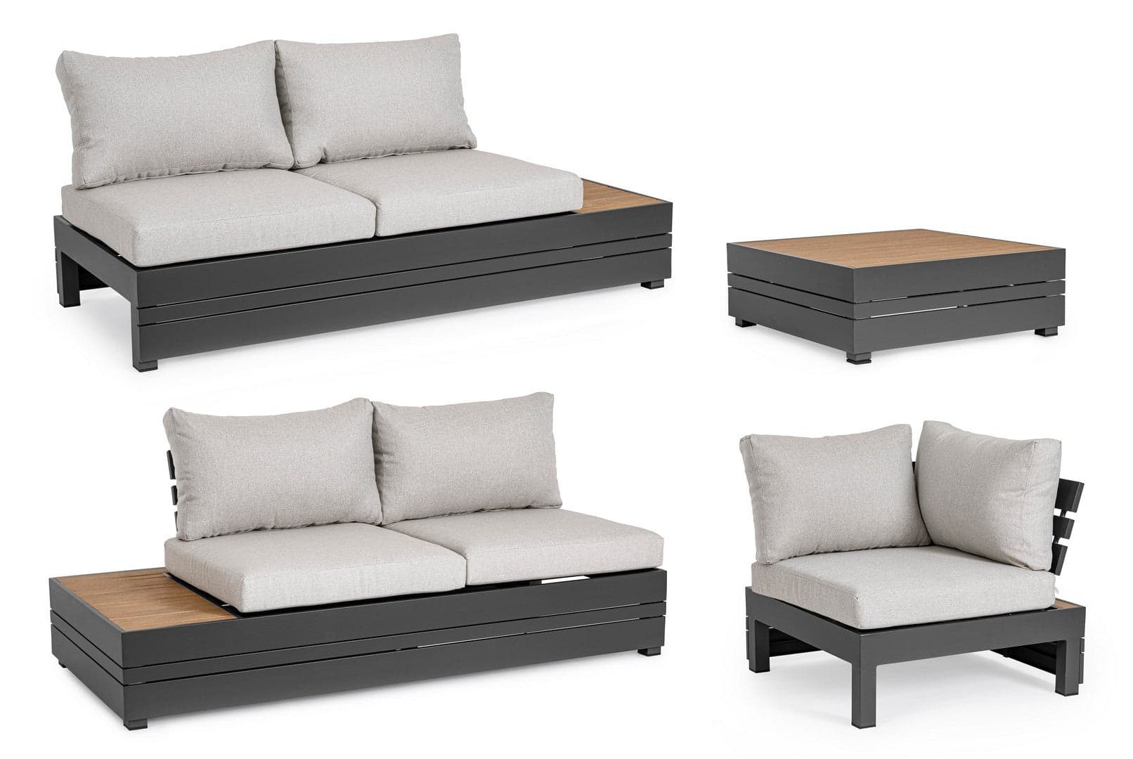 Salotto angolare con tavolino "Osten" struttura in alluminio, per veranda e giardino in Set di mobili Decor Space - Altamura, commercioVirtuoso.it