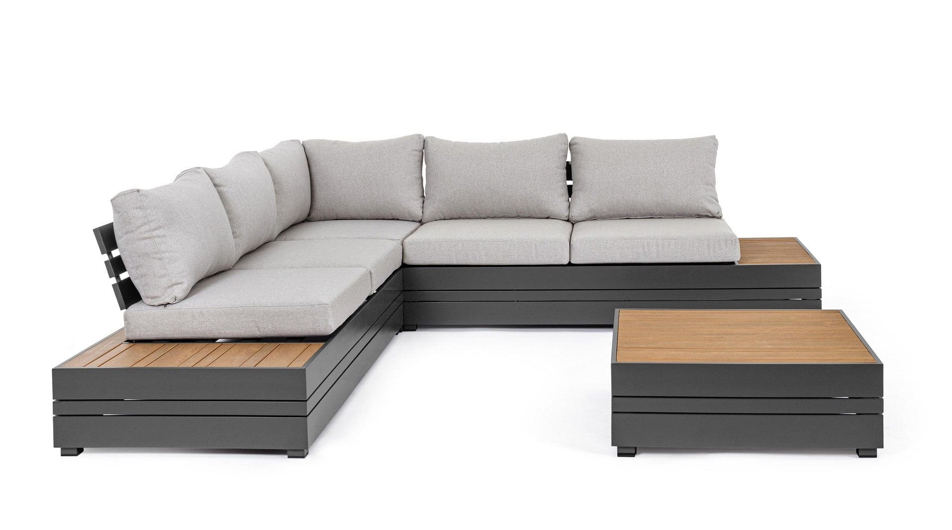Salotto angolare con tavolino "Osten" struttura in alluminio, per veranda e giardino in Set di mobili Decor Space - Altamura, commercioVirtuoso.it