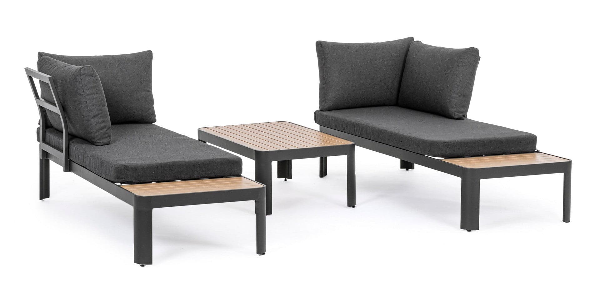 Salottino componibile "Narelle" antracite, con tavolino, divanetto da 5 posti, struttura effetto legno, per esterno Giardino e giardinaggio/Arredamento da giardino e accessori/Set di mobili Decor Space - Altamura, Commerciovirtuoso.it