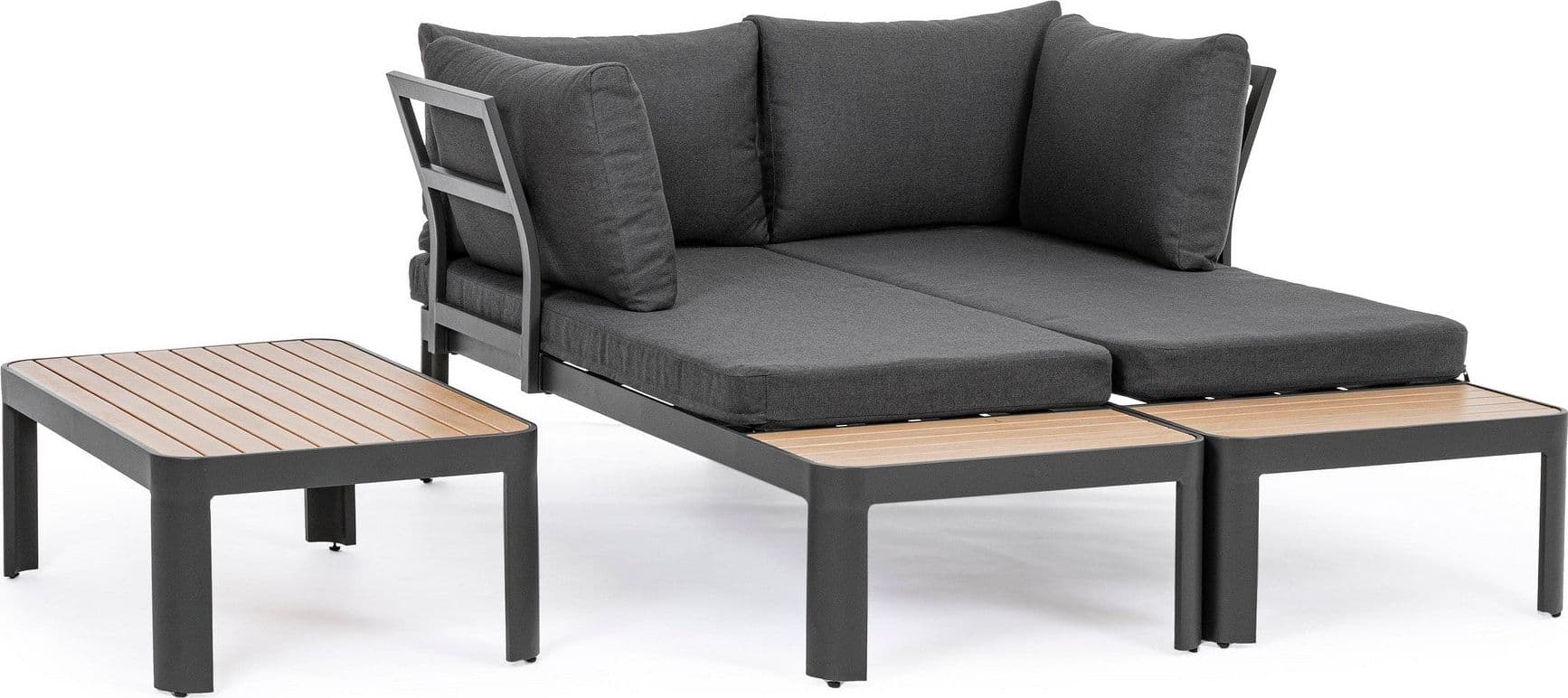 Salottino componibile "Narelle" antracite, con tavolino, divanetto da 5 posti, struttura effetto legno, per esterno Giardino e giardinaggio/Arredamento da giardino e accessori/Set di mobili Decor Space - Altamura, Commerciovirtuoso.it