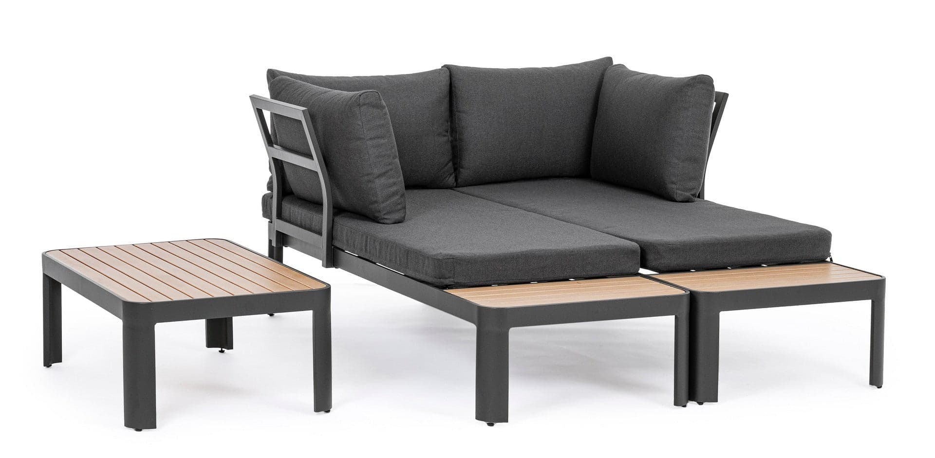 Salottino componibile "Narelle" antracite, con tavolino, divanetto da 5 posti, struttura effetto legno, per esterno Giardino e giardinaggio/Arredamento da giardino e accessori/Set di mobili Decor Space - Altamura, Commerciovirtuoso.it