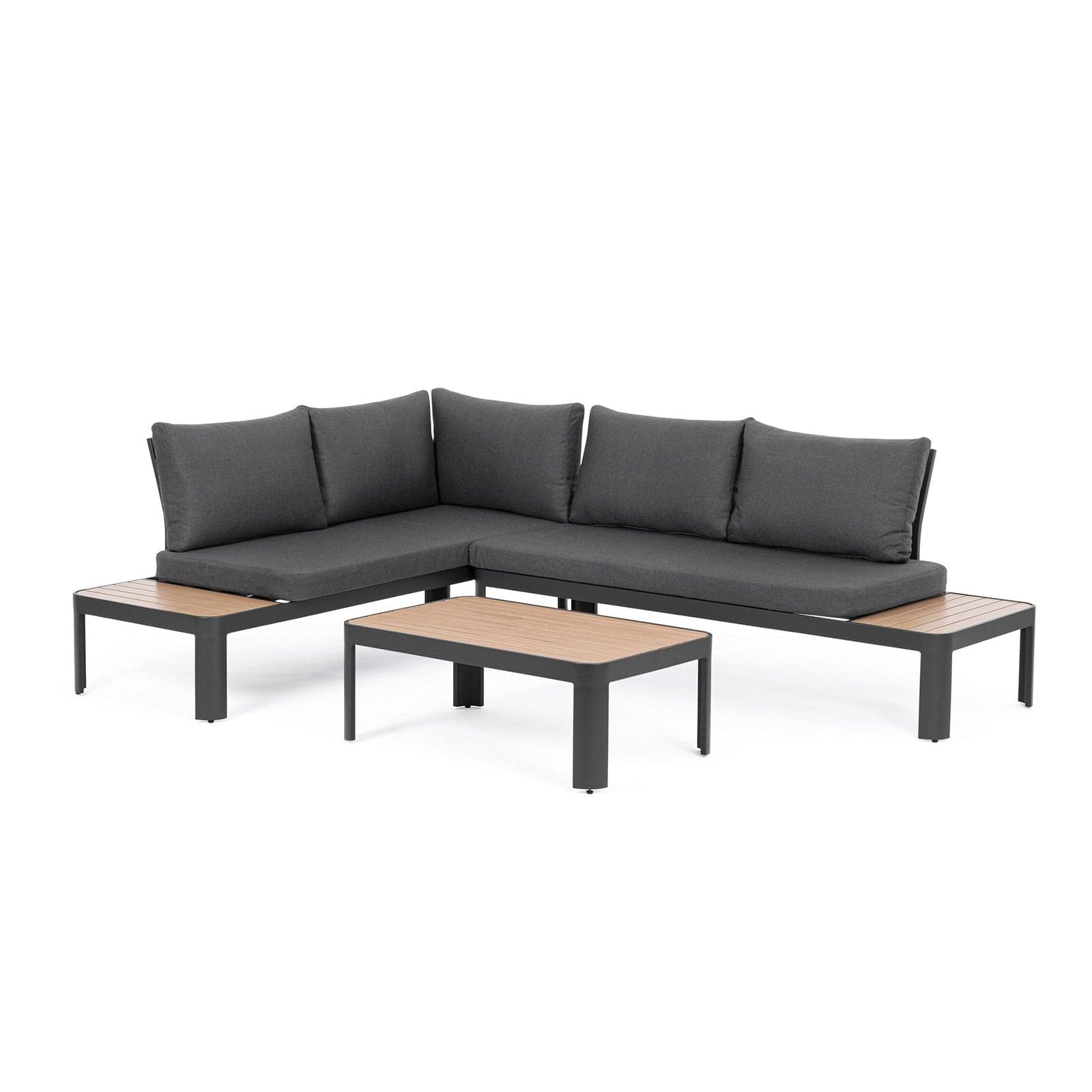 Salottino componibile "Narelle" antracite, con tavolino, divanetto da 5 posti, struttura effetto legno, per esterno in Set di mobili Decor Space - Altamura, commercioVirtuoso.it