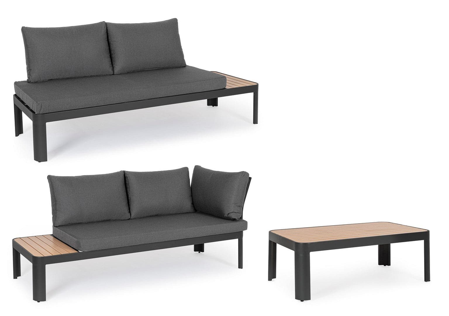 Salottino componibile "Narelle" antracite, con tavolino, divanetto da 5 posti, struttura effetto legno, per esterno in Set di mobili Decor Space - Altamura, commercioVirtuoso.it
