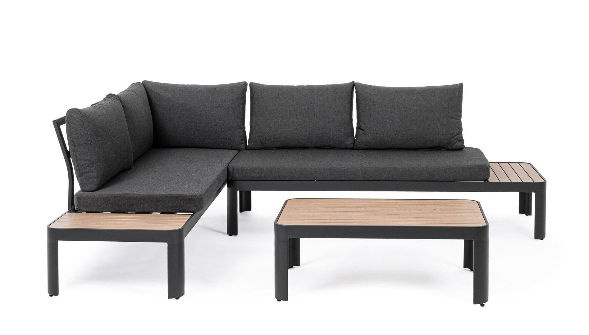 Salottino componibile "Narelle" antracite, con tavolino, divanetto da 5 posti, struttura effetto legno, per esterno Giardino e giardinaggio/Arredamento da giardino e accessori/Set di mobili Decor Space - Altamura, Commerciovirtuoso.it