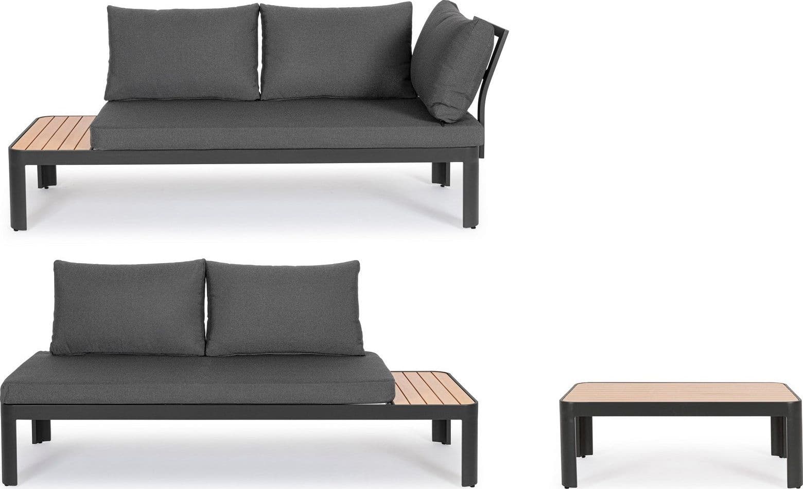 Salottino componibile "Narelle" antracite, con tavolino, divanetto da 5 posti, struttura effetto legno, per esterno Giardino e giardinaggio/Arredamento da giardino e accessori/Set di mobili Decor Space - Altamura, Commerciovirtuoso.it