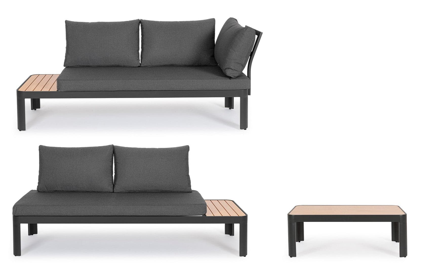 Salottino componibile "Narelle" antracite, con tavolino, divanetto da 5 posti, struttura effetto legno, per esterno Giardino e giardinaggio/Arredamento da giardino e accessori/Set di mobili Decor Space - Altamura, Commerciovirtuoso.it