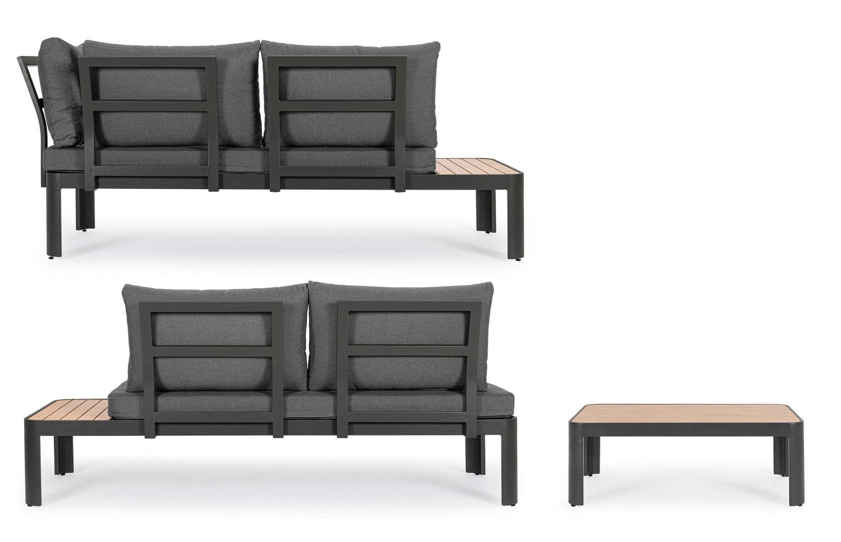 Salottino componibile "Narelle" antracite, con tavolino, divanetto da 5 posti, struttura effetto legno, per esterno Giardino e giardinaggio/Arredamento da giardino e accessori/Set di mobili Decor Space - Altamura, Commerciovirtuoso.it