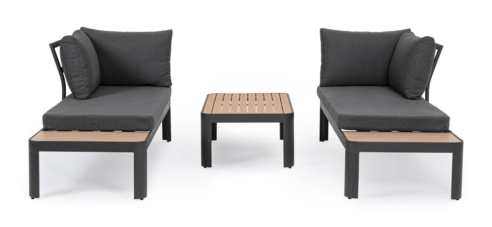 Salottino componibile "Narelle" antracite, con tavolino, divanetto da 5 posti, struttura effetto legno, per esterno Giardino e giardinaggio/Arredamento da giardino e accessori/Set di mobili Decor Space - Altamura, Commerciovirtuoso.it