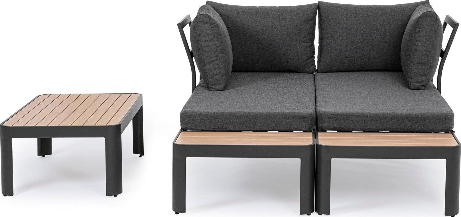 Salottino componibile "Narelle" antracite, con tavolino, divanetto da 5 posti, struttura effetto legno, per esterno Giardino e giardinaggio/Arredamento da giardino e accessori/Set di mobili Decor Space - Altamura, Commerciovirtuoso.it