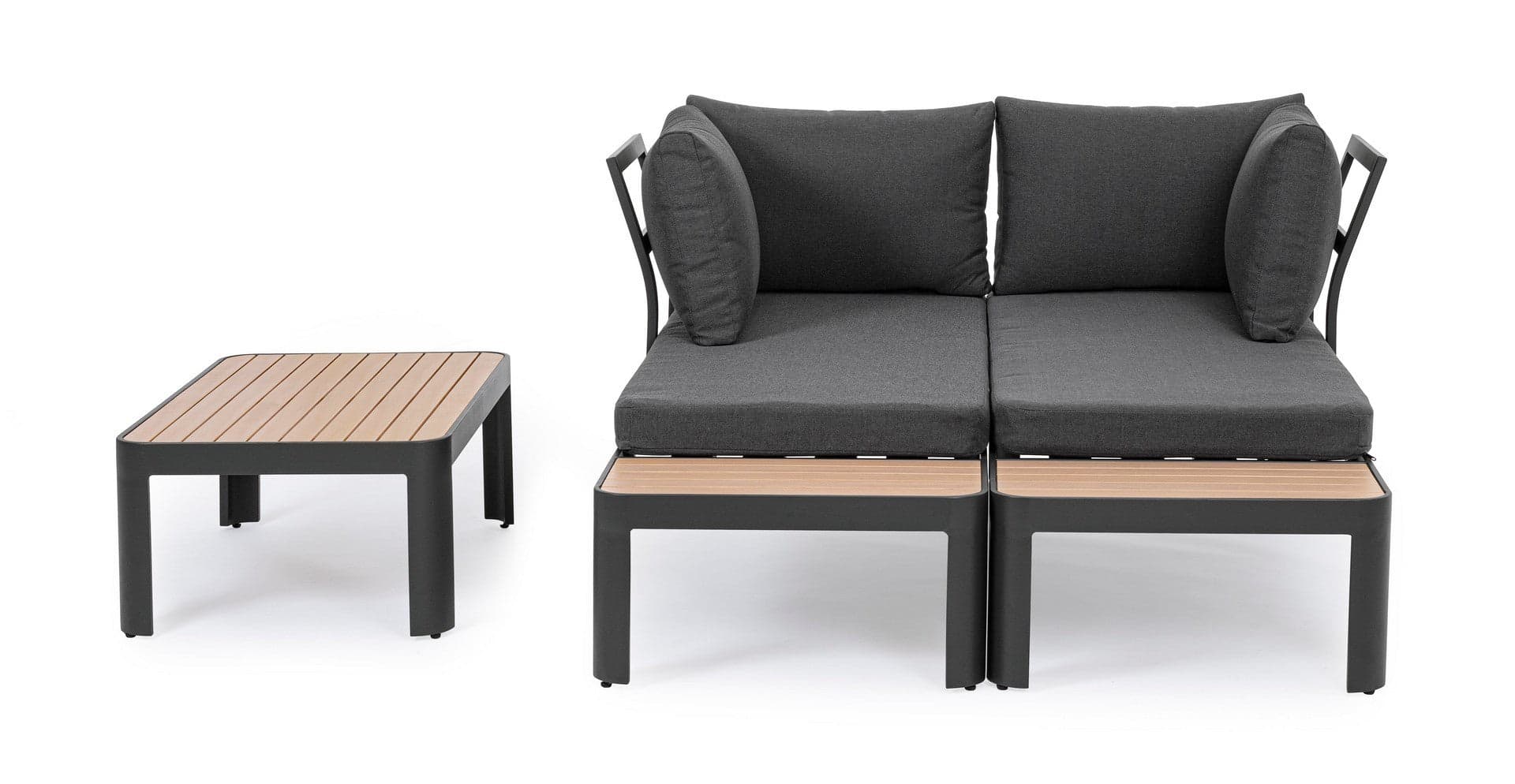 Salottino componibile "Narelle" antracite, con tavolino, divanetto da 5 posti, struttura effetto legno, per esterno Giardino e giardinaggio/Arredamento da giardino e accessori/Set di mobili Decor Space - Altamura, Commerciovirtuoso.it