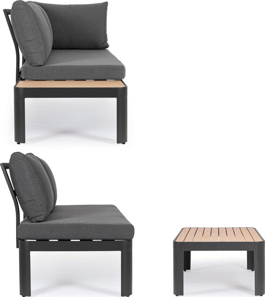 Salottino componibile "Narelle" antracite, con tavolino, divanetto da 5 posti, struttura effetto legno, per esterno Giardino e giardinaggio/Arredamento da giardino e accessori/Set di mobili Decor Space - Altamura, Commerciovirtuoso.it