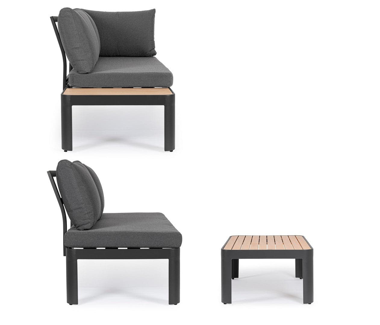 Salottino componibile "Narelle" antracite, con tavolino, divanetto da 5 posti, struttura effetto legno, per esterno Giardino e giardinaggio/Arredamento da giardino e accessori/Set di mobili Decor Space - Altamura, Commerciovirtuoso.it