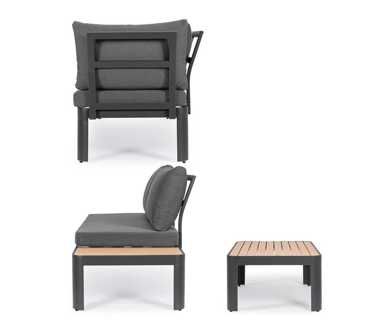 Salottino componibile "Narelle" antracite, con tavolino, divanetto da 5 posti, struttura effetto legno, per esterno Giardino e giardinaggio/Arredamento da giardino e accessori/Set di mobili Decor Space - Altamura, Commerciovirtuoso.it