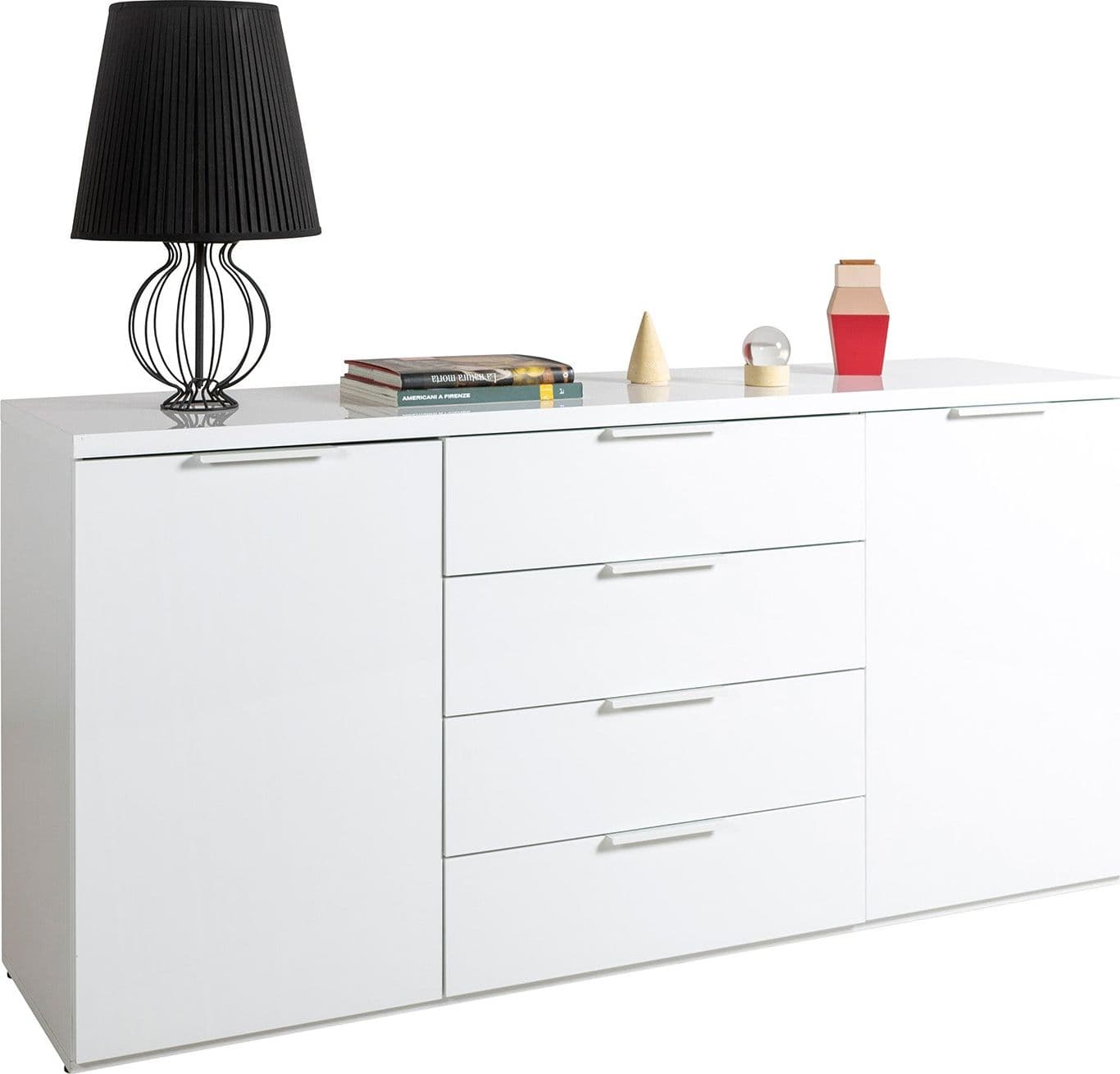 Cassettiera multiuso "Mundi" con 4 cassetti e 2 ante Bianco Laccato h 82 cm in Cassettiere Decor Space - Altamura, commercioVirtuoso.it