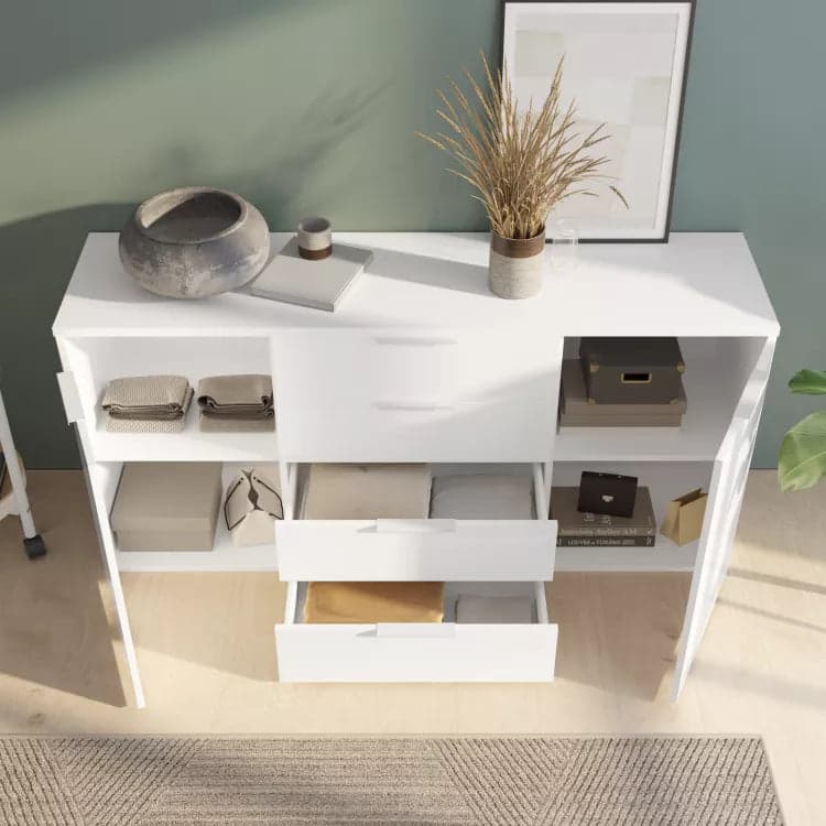 Cassettiera multiuso "Mundi" con 4 cassetti e 2 ante Bianco Laccato h 82 cm Casa e cucina/Organizzazione interni/Porta oggetti cassetti e scaffali/Cassettiere Decor Space - Altamura, Commerciovirtuoso.it