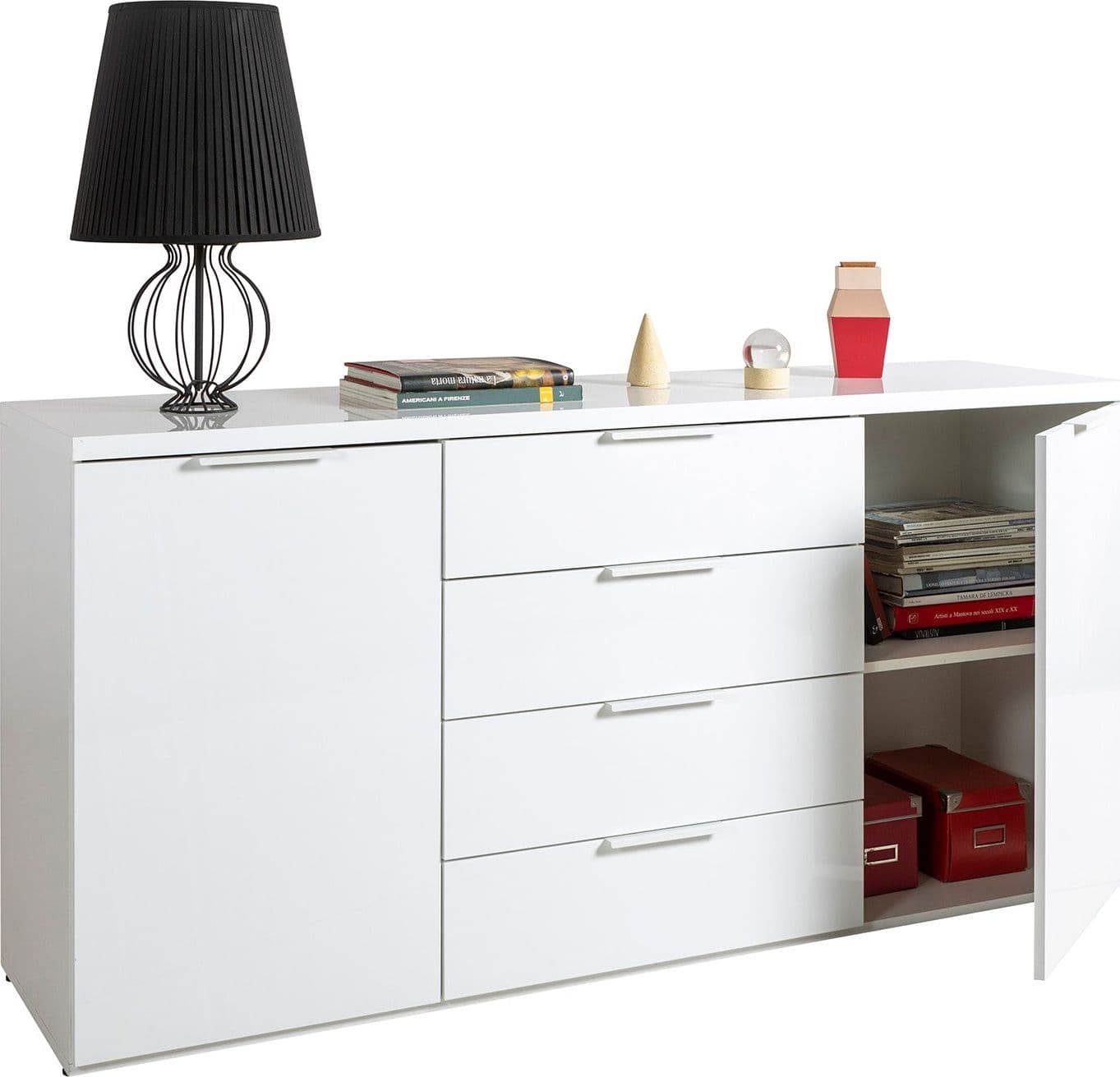Cassettiera multiuso "Mundi" con 4 cassetti e 2 ante Bianco Laccato h 82 cm in Cassettiere Decor Space - Altamura, commercioVirtuoso.it