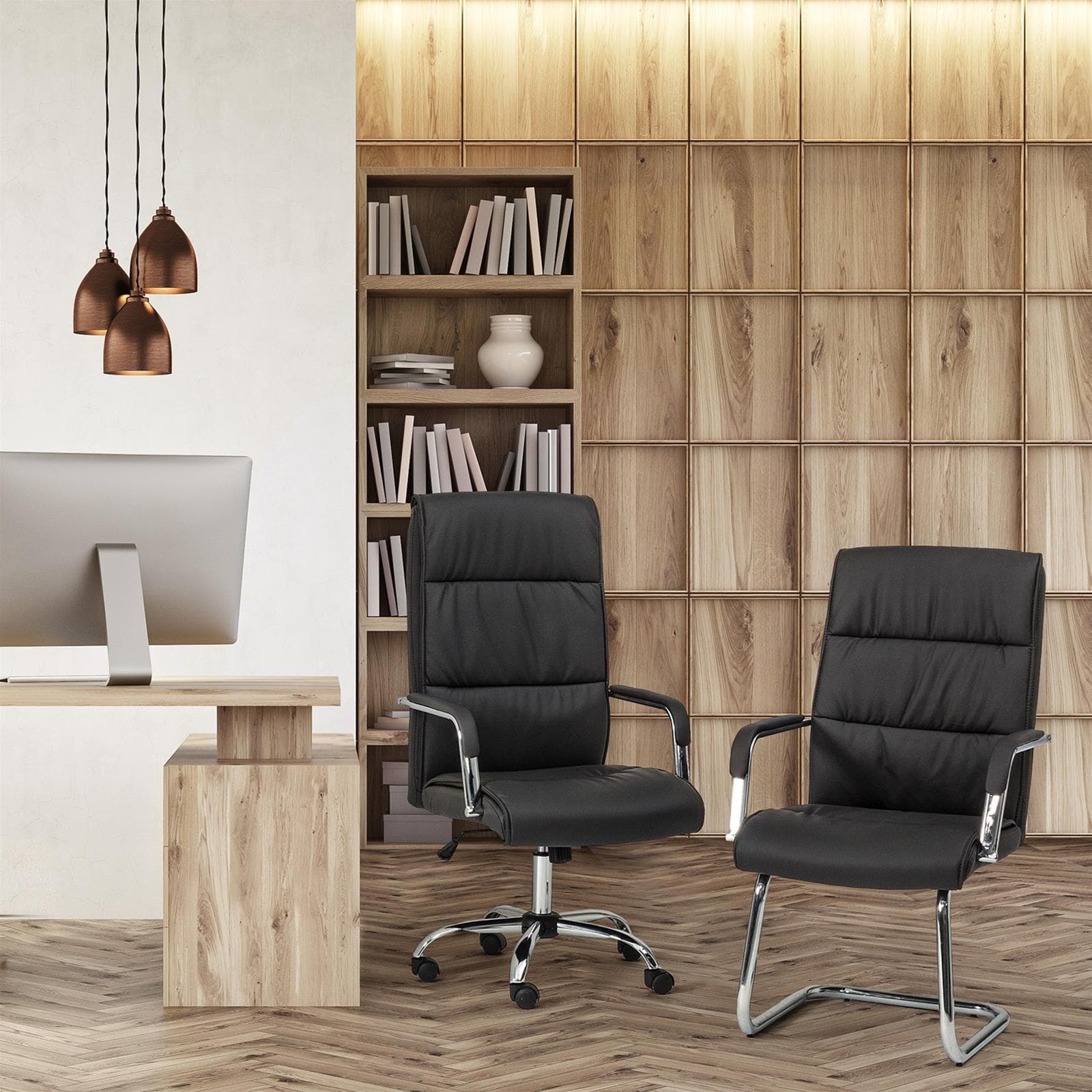 Sedia visitatore presidenziale "Sydney" in Ecopelle per sala d'attesa ed ufficio in Poltrone Decor Space - Altamura, commercioVirtuoso.it