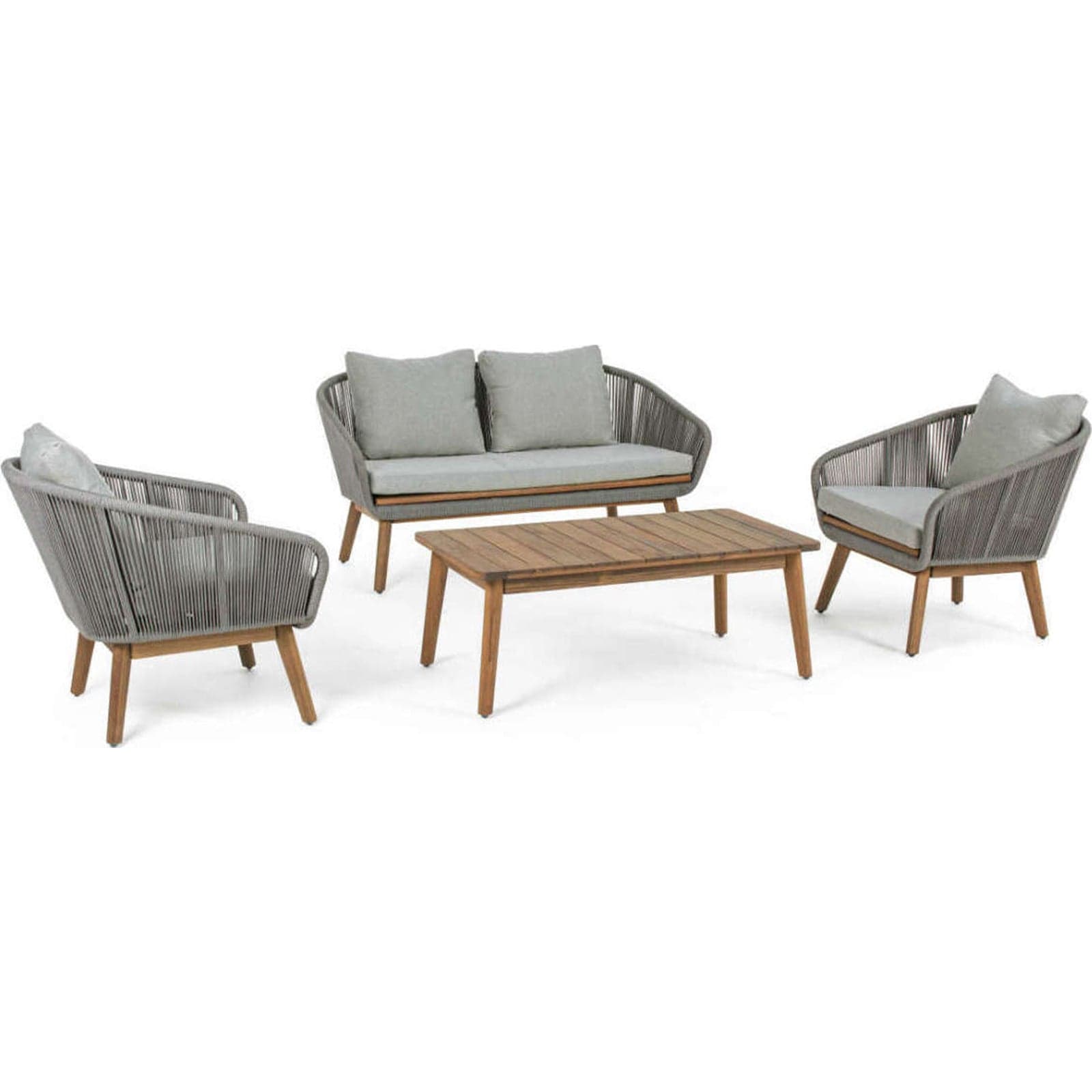 Salottino "Annecy" con struttura intrecciata in corda e piedi in legno per giardino  e veranda in Set di mobili Decor Space - Altamura, commercioVirtuoso.it