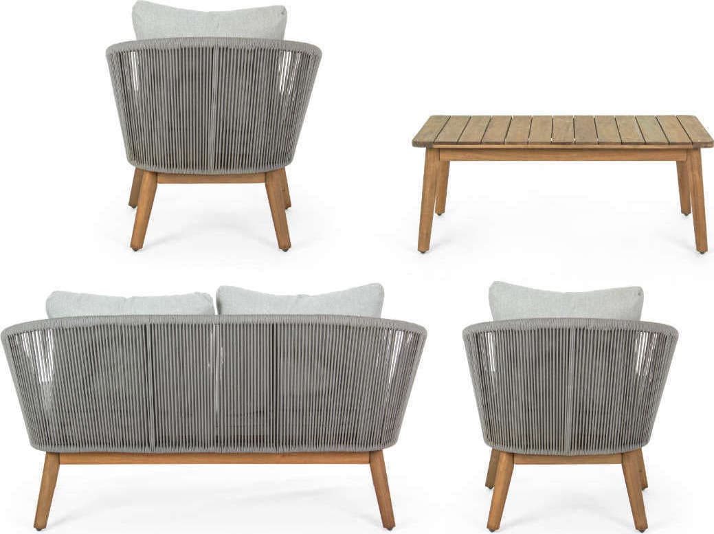 Salottino "Annecy" con struttura intrecciata in corda e piedi in legno per giardino  e veranda in Set di mobili Decor Space - Altamura, commercioVirtuoso.it