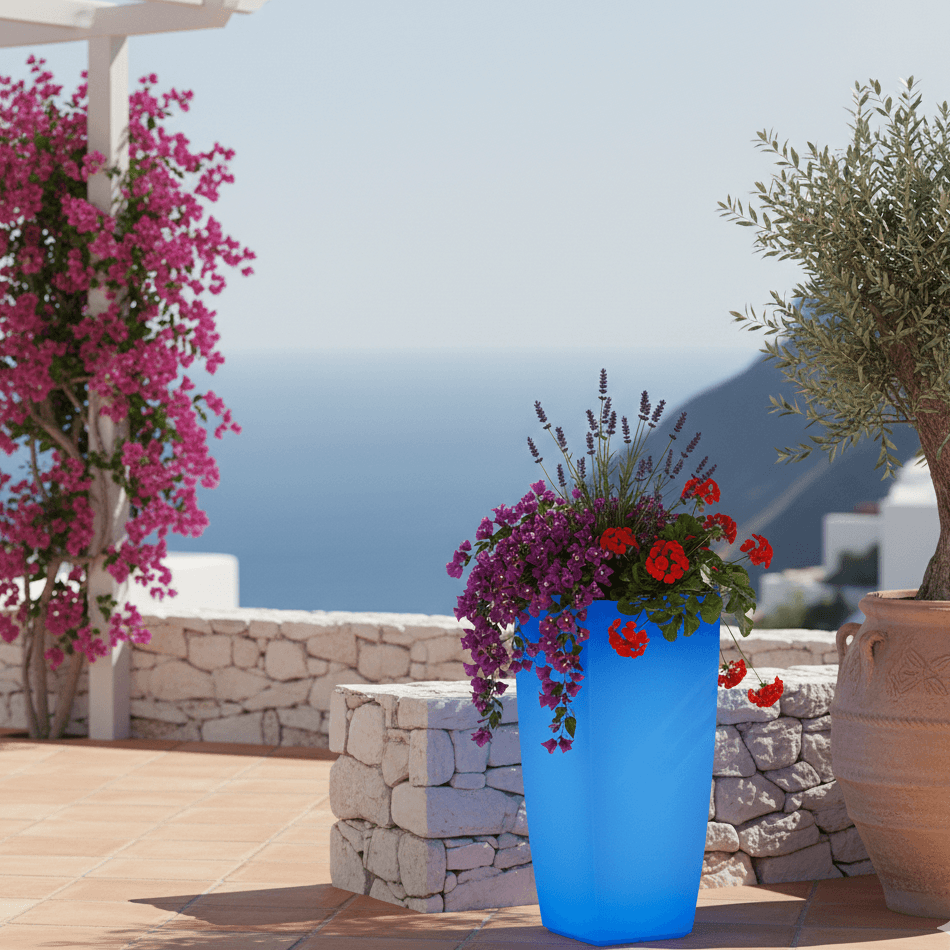 Vaso luminoso Stilo Square Bright decorazione con led per esterno "Made in Italy" - 12