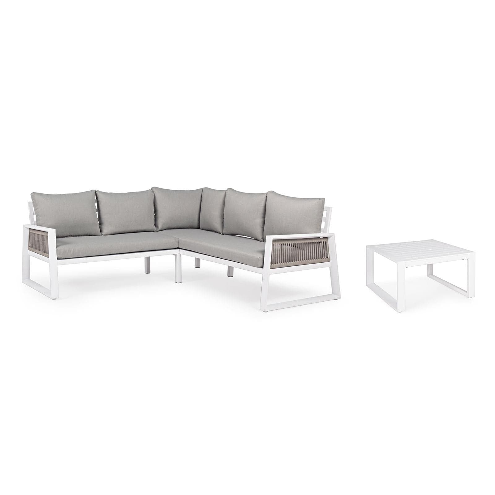 Salottino Angolare Da Giardino "captiva" Bianco in Alluminio Con Corde Sintetiche Tortora Giardino e giardinaggio/Arredamento da giardino e accessori/Set di mobili Decor Space - Altamura, Commerciovirtuoso.it