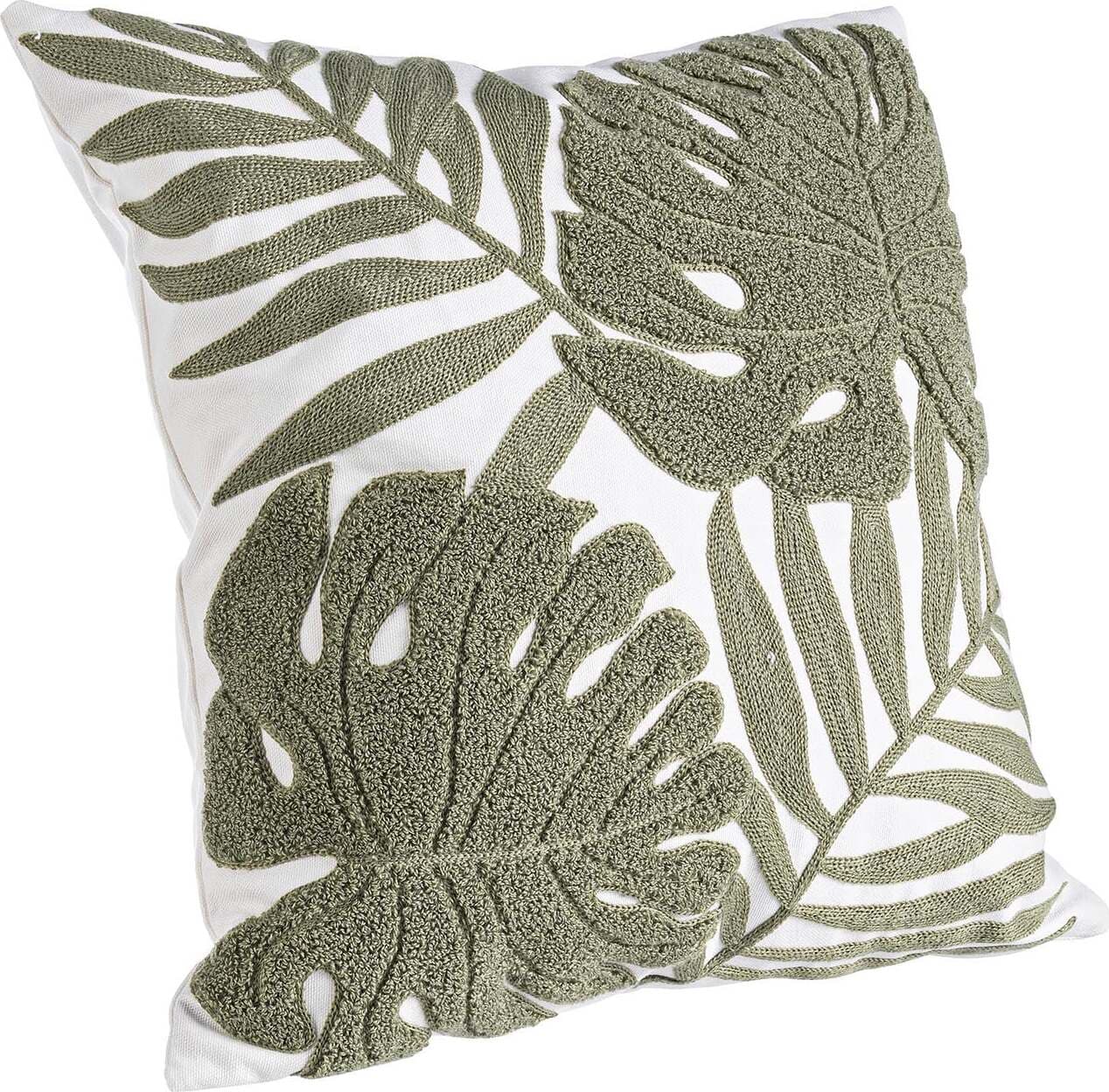 Cuscino Imbottito per Divano Con Ricamo Foglie Verdi 45x45cm Con Effetto Velluto Giardino e giardinaggio/Arredamento da giardino e accessori/Cuscini/Cuscini per divani Decor Space - Altamura, Commerciovirtuoso.it