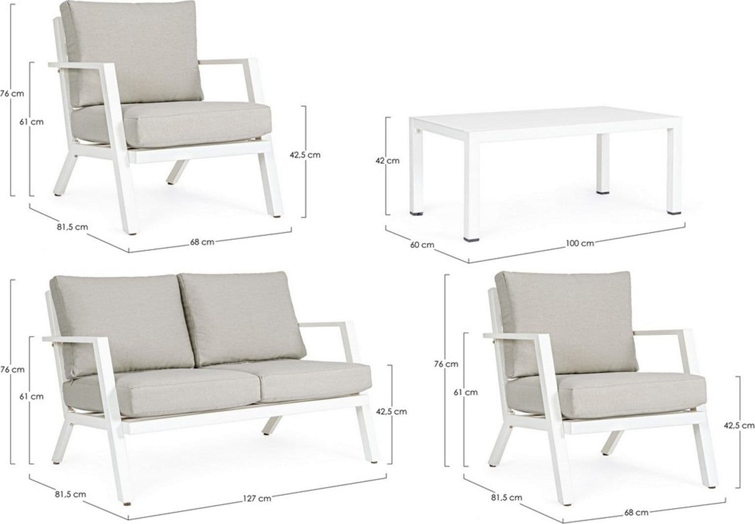 Salottino con cuscini "Harley" in alluminio verniciato da giardino e veranda in Set di mobili Decor Space - Altamura, commercioVirtuoso.it