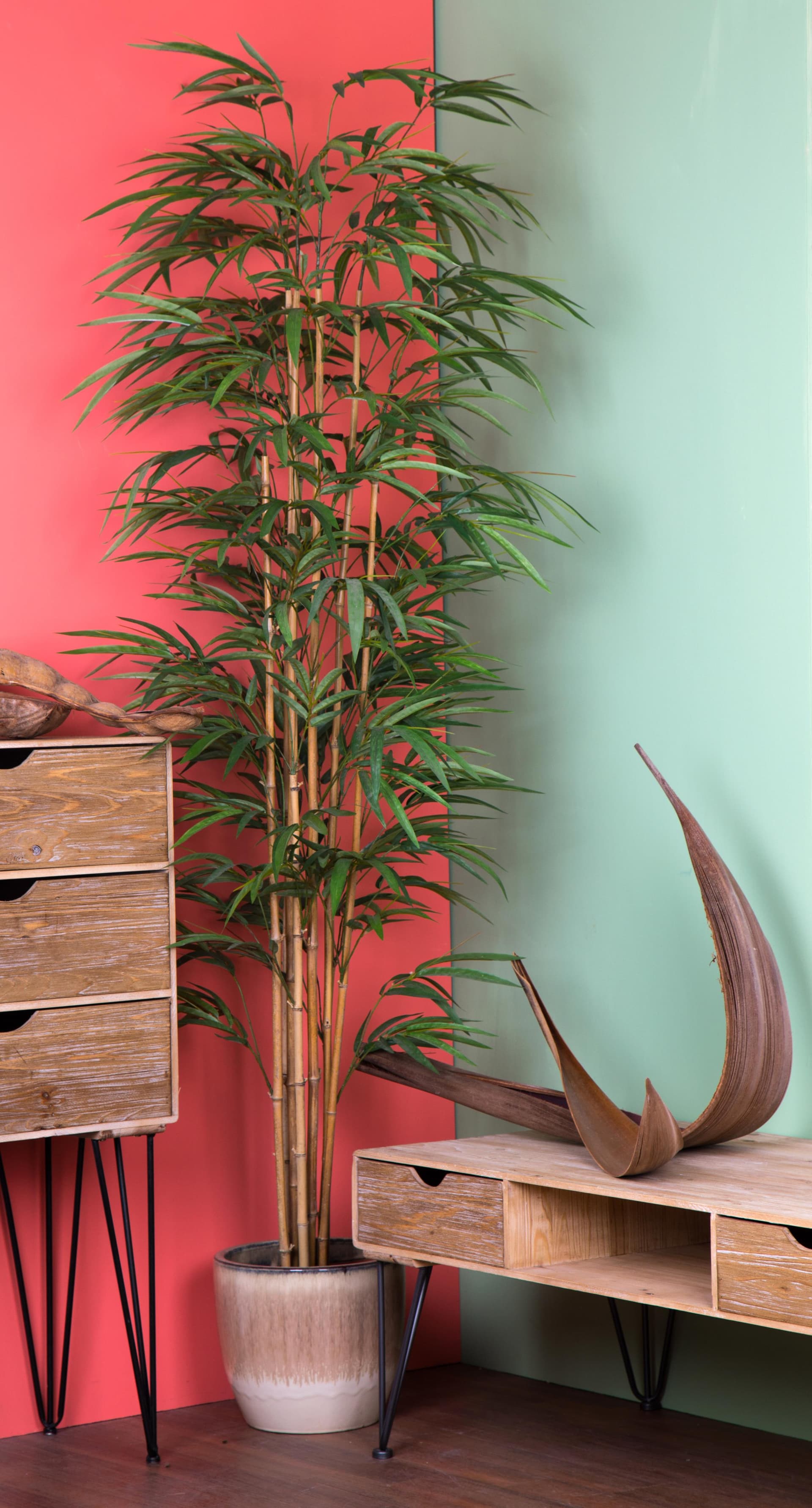 Pianta artificiale moderna con vaso Mini Bamboo in materiale sintetico da h 130 cm in Piante artificiali Decor Space - Altamura, commercioVirtuoso.it