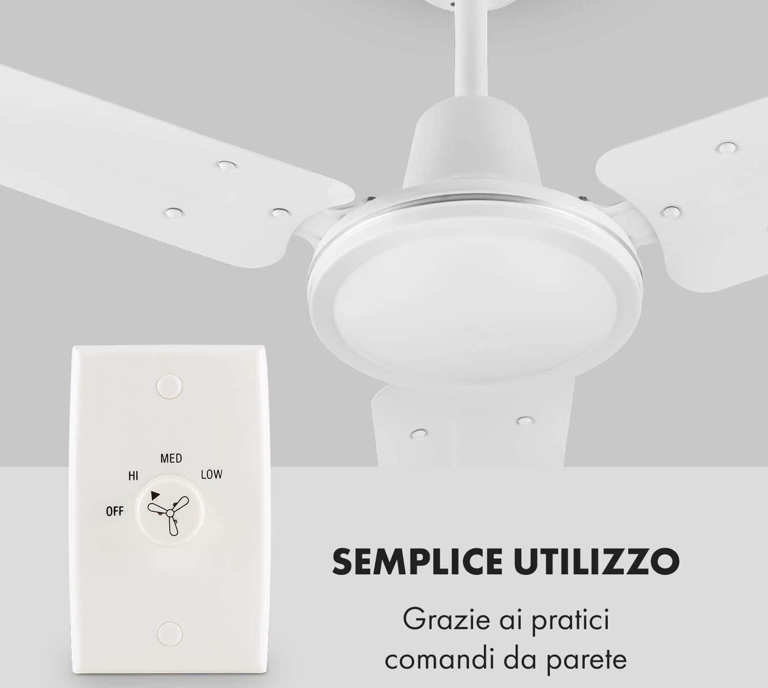 Ventilatore a soffitto con 3 pale in metallo ed interruttore da muro Ø 140 cm Fai da te/Prodotti per la costruzione/Riscaldamento e raffreddamento/Sistemi mobili di climatizzazione/Ventilatori/Ventilatori da soffitto Decor Space - Altamura, Commerciovirtuoso.it