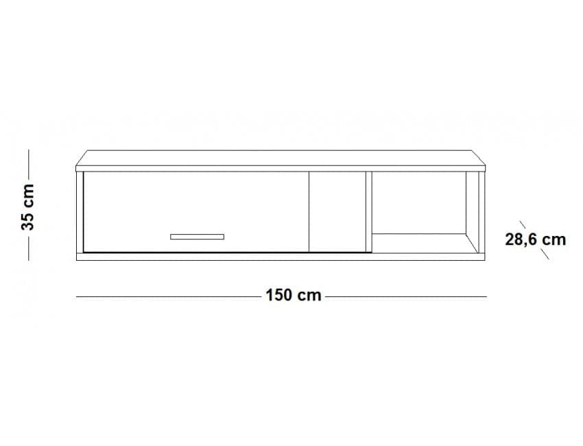 Pensile orizzontale per soggiorno "Vitruvia" rovere e nero con anta a ribalta 150 cm in Mensole da muro Decor Space - Altamura, commercioVirtuoso.it