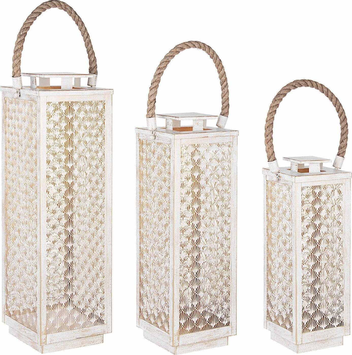Kit Lanterne decorative in metallo con portacandela decorato interno oro h 69 cm Illuminazione/Illuminazione per esterni/Lanterne Decor Space - Altamura, Commerciovirtuoso.it