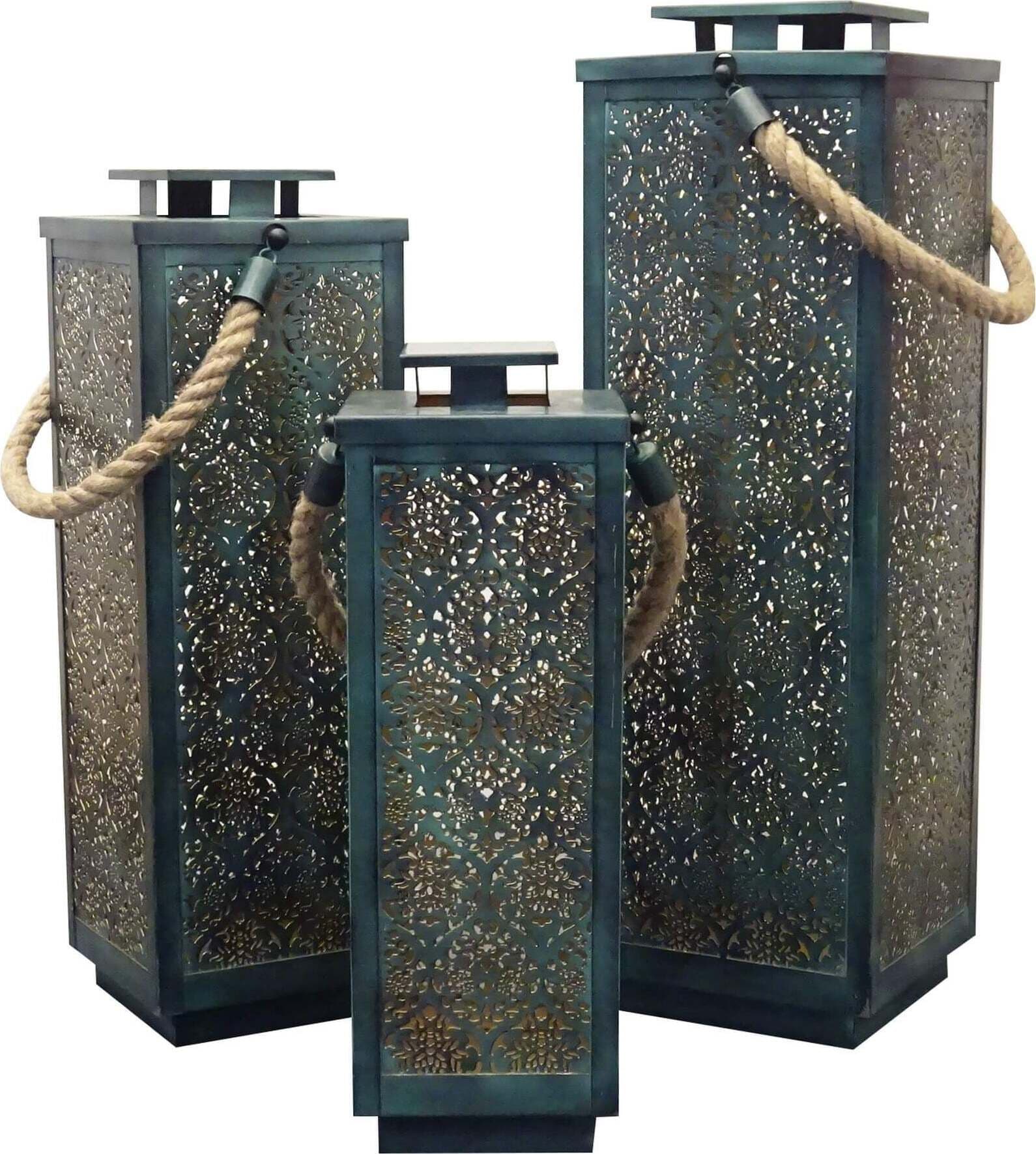 Kit Lanterne decorative in metallo con portacandela decorato interno oro h 69 cm Illuminazione/Illuminazione per esterni/Lanterne Decor Space - Altamura, Commerciovirtuoso.it