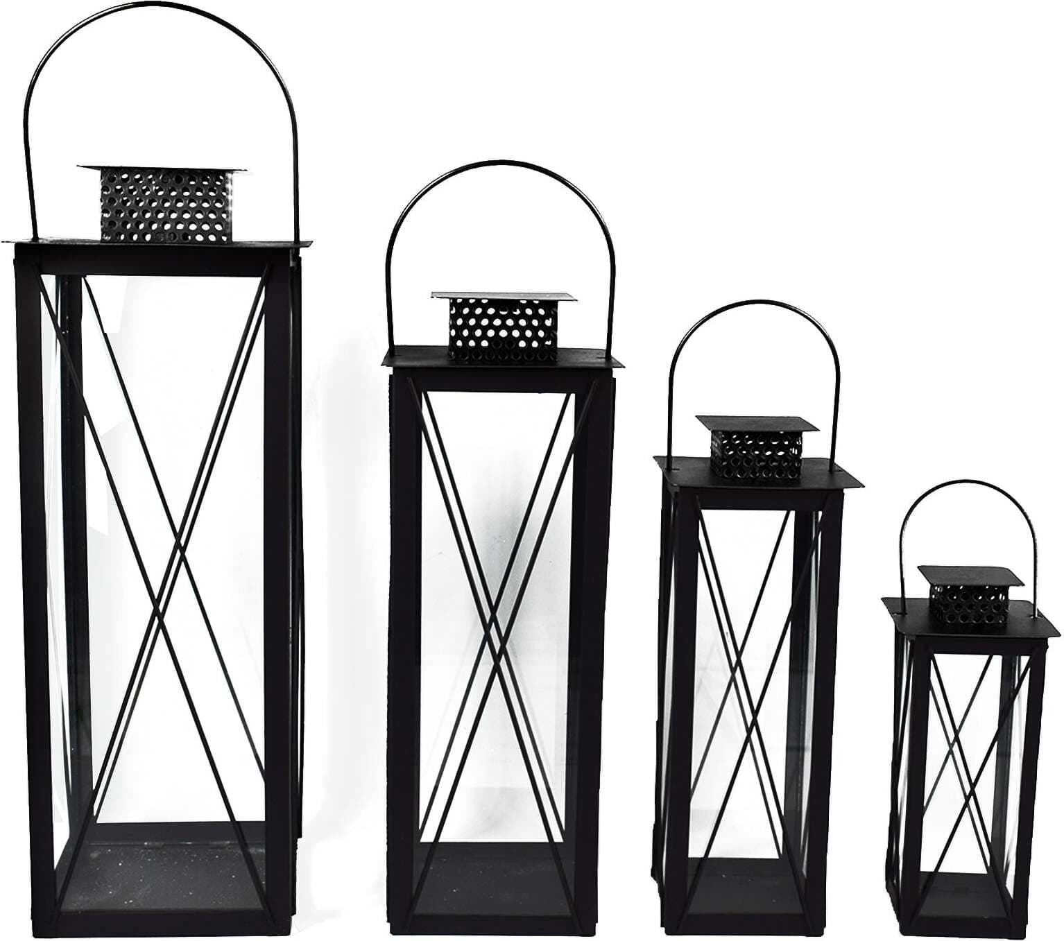 Kit 4 Lanterne Decorative in Metallo Con Portacandela E Vetri Laterali H 48 Cm Illuminazione/Illuminazione per esterni/Lanterne Decor Space - Altamura, Commerciovirtuoso.it