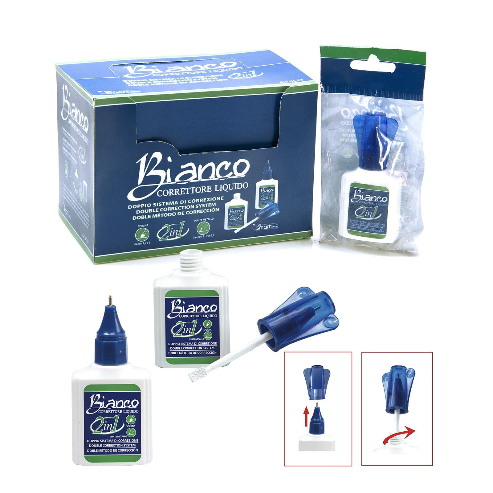 Correttore liquido a penna e pennello ad asciugatura rapida Bianchetto doppia punta da 20 ml - 2
