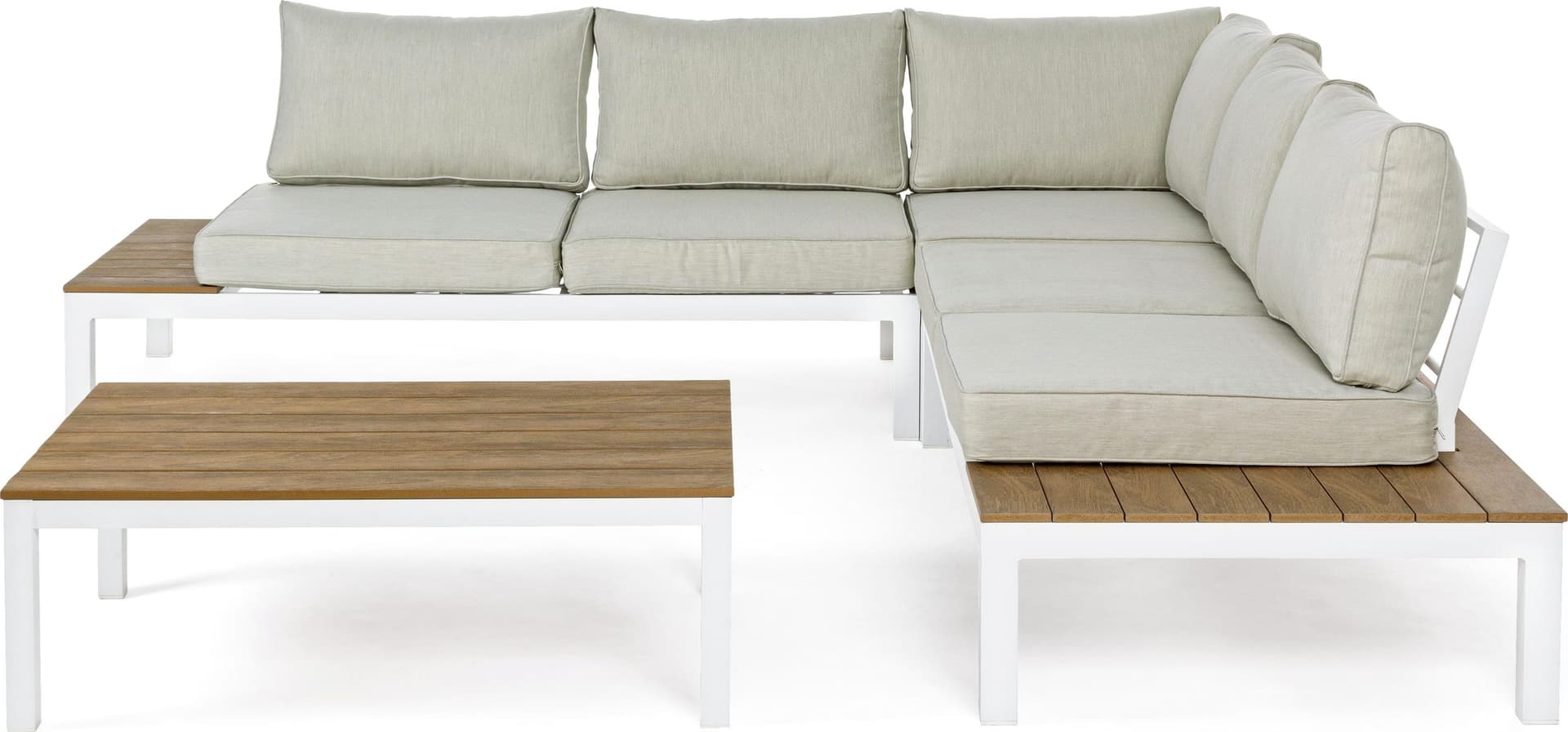 Salottino angolare da giardino "Elias" in alluminio antiruggine e polywood per giardino e veranda in Set di mobili Decor Space - Altamura, commercioVirtuoso.it
