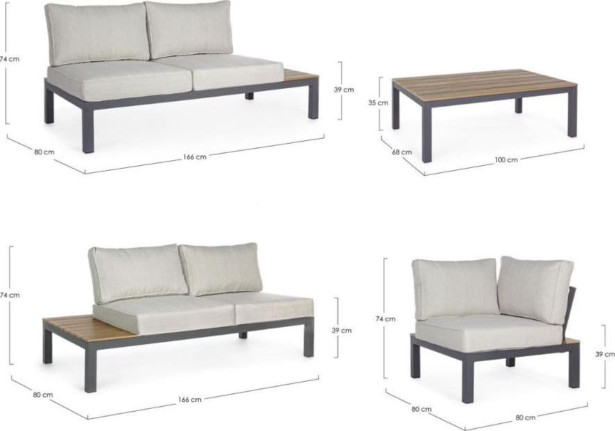 Salottino angolare da giardino "Elias" in alluminio antiruggine e polywood per giardino e veranda in Set di mobili Decor Space - Altamura, commercioVirtuoso.it
