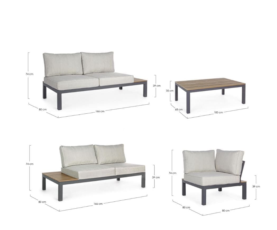 Salottino angolare da giardino "Elias" in alluminio antiruggine e polywood per giardino e veranda in Set di mobili Decor Space - Altamura, commercioVirtuoso.it