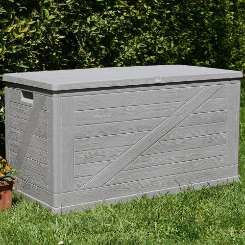 Baule in resina cassapanca multiuso da esterno con ruote lt 420 effetto Legno 120 cm in Bauli e contenitori Decor Space - Altamura, commercioVirtuoso.it