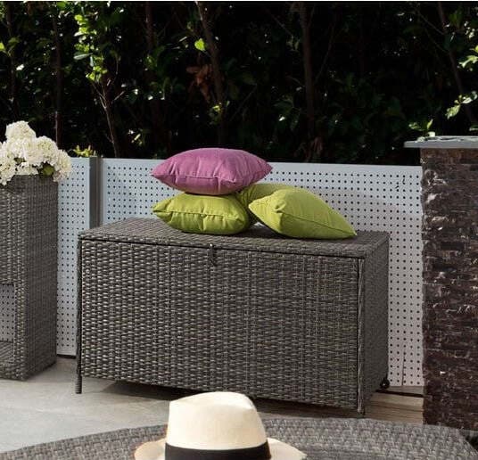 Baule Cassapanca Porta Cuscini in Polyrattan Da Esterno Con Ruote E Maniglia Giardino e giardinaggio/Organizzazione esterni e alloggiamento/Bauli e contenitori Decor Space - Altamura, Commerciovirtuoso.it