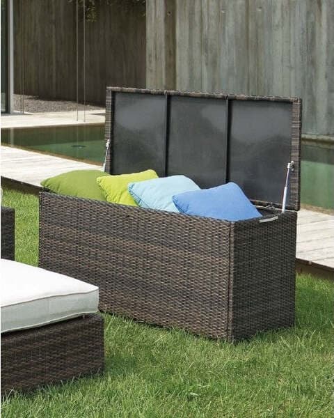 Baule Cassapanca Porta Cuscini in Polyrattan Da Esterno Con Ruote E Maniglia Giardino e giardinaggio/Organizzazione esterni e alloggiamento/Bauli e contenitori Decor Space - Altamura, Commerciovirtuoso.it