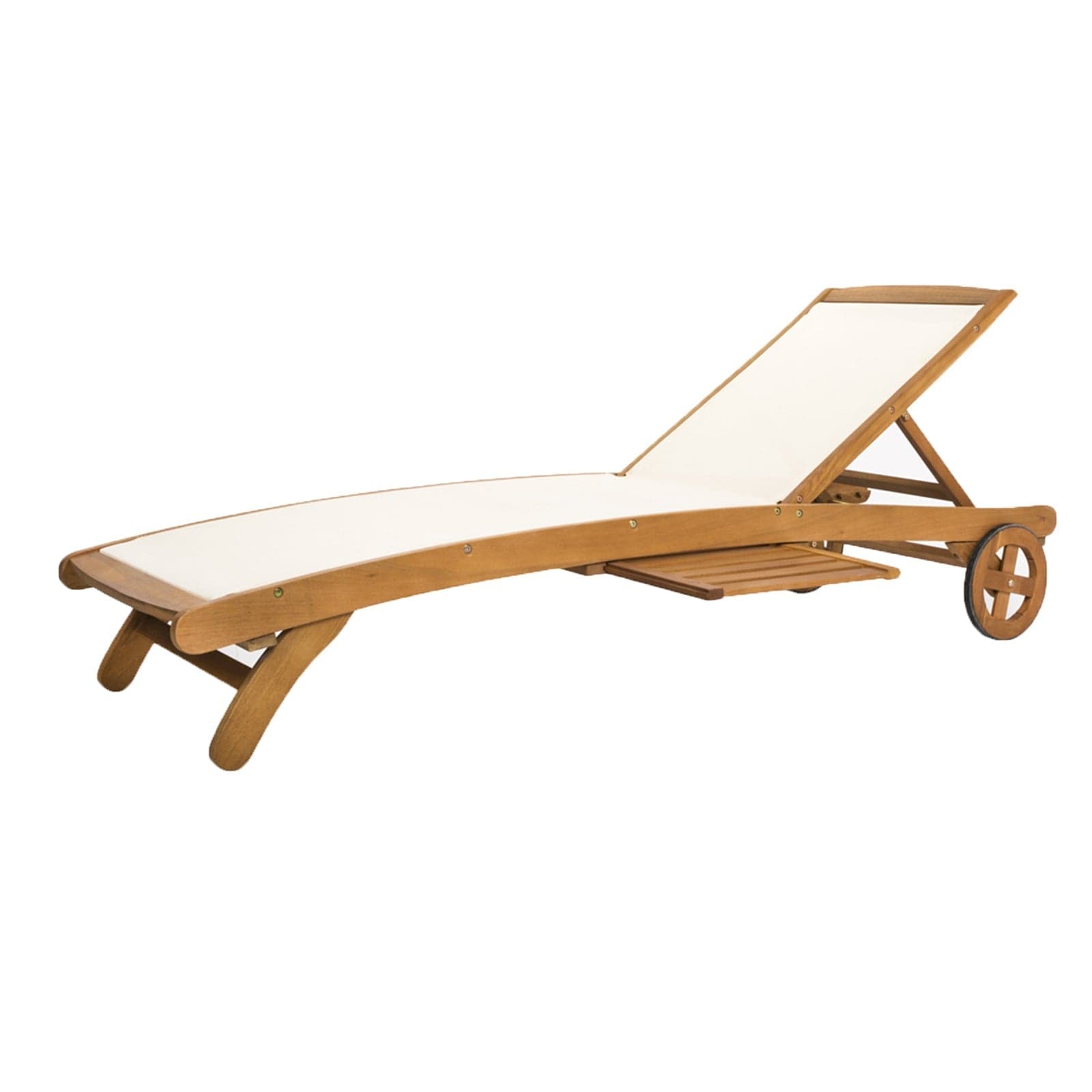 Lettino prendisole in legno e Texilene  con ruote e porta bevande, ideale per piscina e giardino in Lettini Decor Space - Altamura, commercioVirtuoso.it