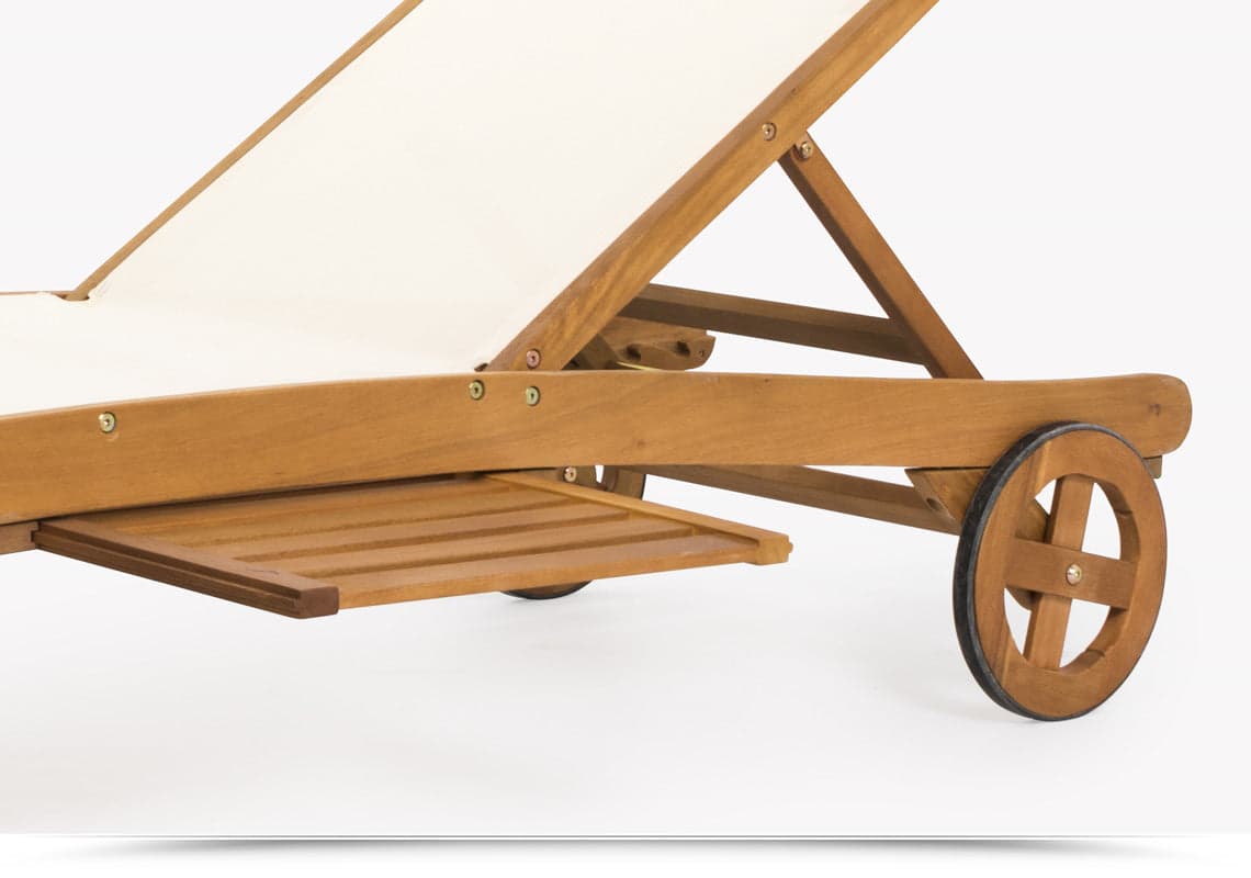 Lettino prendisole in legno e Texilene  con ruote e porta bevande, ideale per piscina e giardino in Lettini Decor Space - Altamura, commercioVirtuoso.it