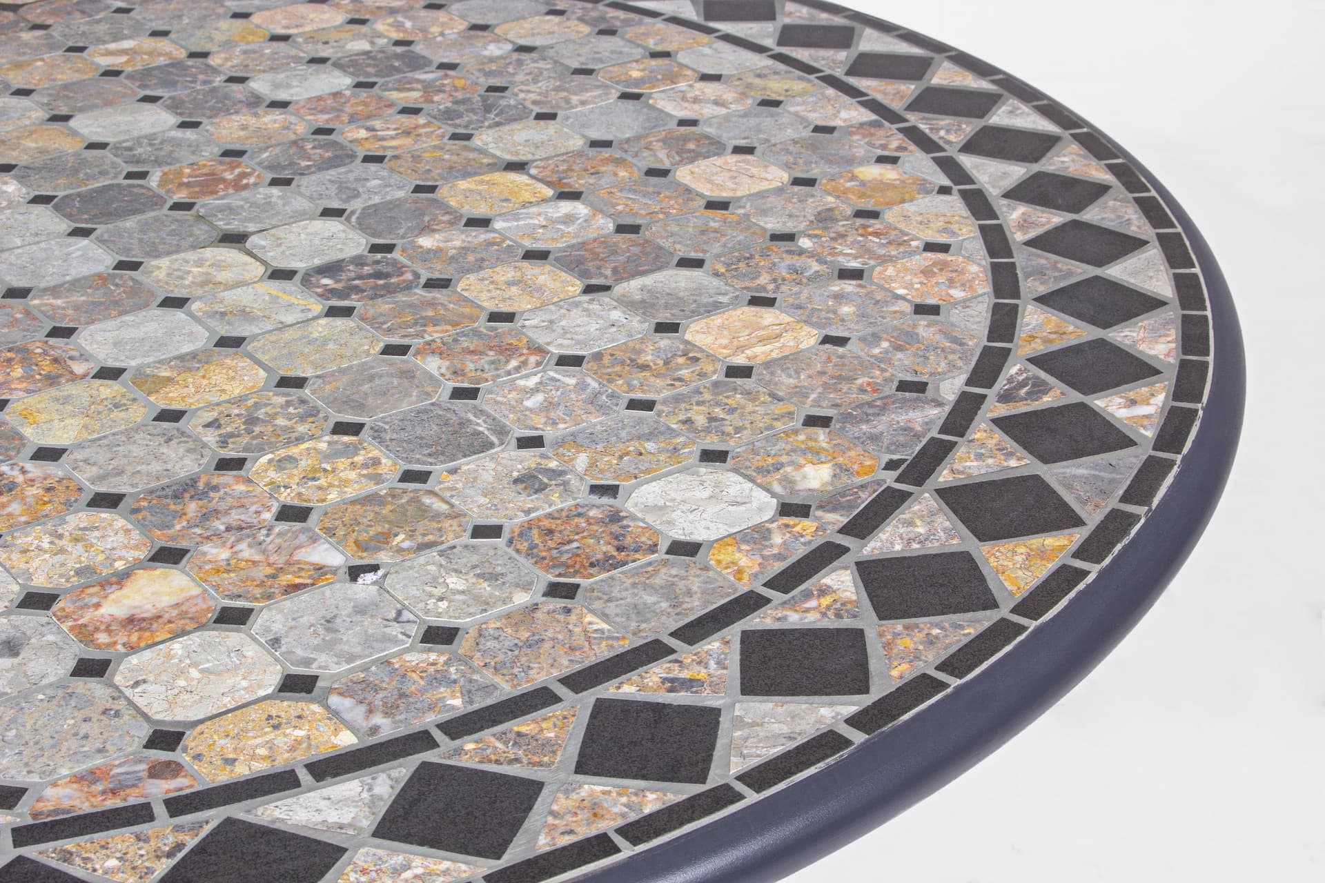 Tavolo tondo con mosaico "Barkley" in acciaio verniciato e piano in ceramica da giardino Ø 120 cm - 3