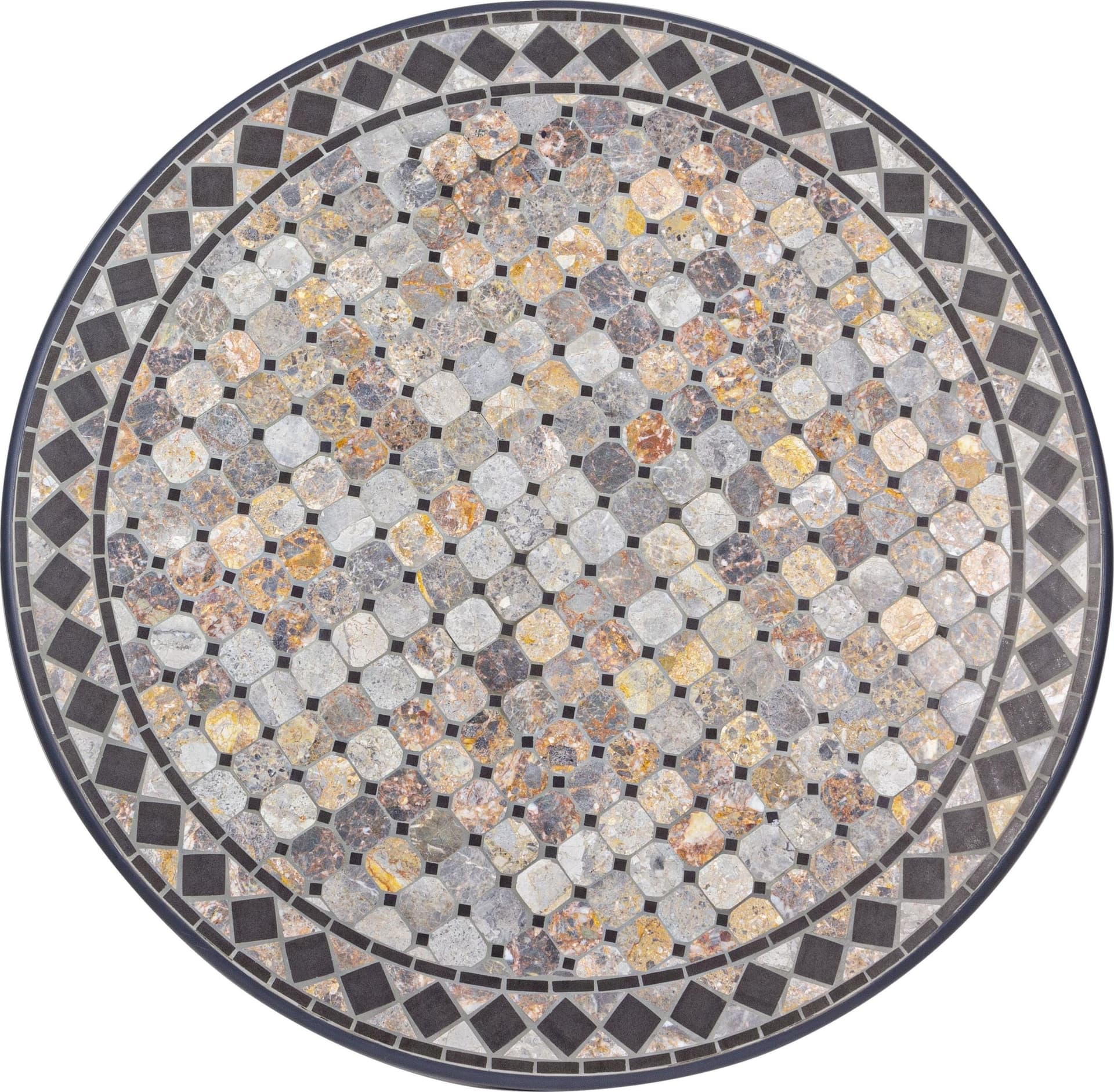 Tavolo tondo con mosaico "Barkley" in acciaio verniciato e piano in ceramica da giardino Ø 120 cm in Tavoli standard Decor Space - Altamura, commercioVirtuoso.it