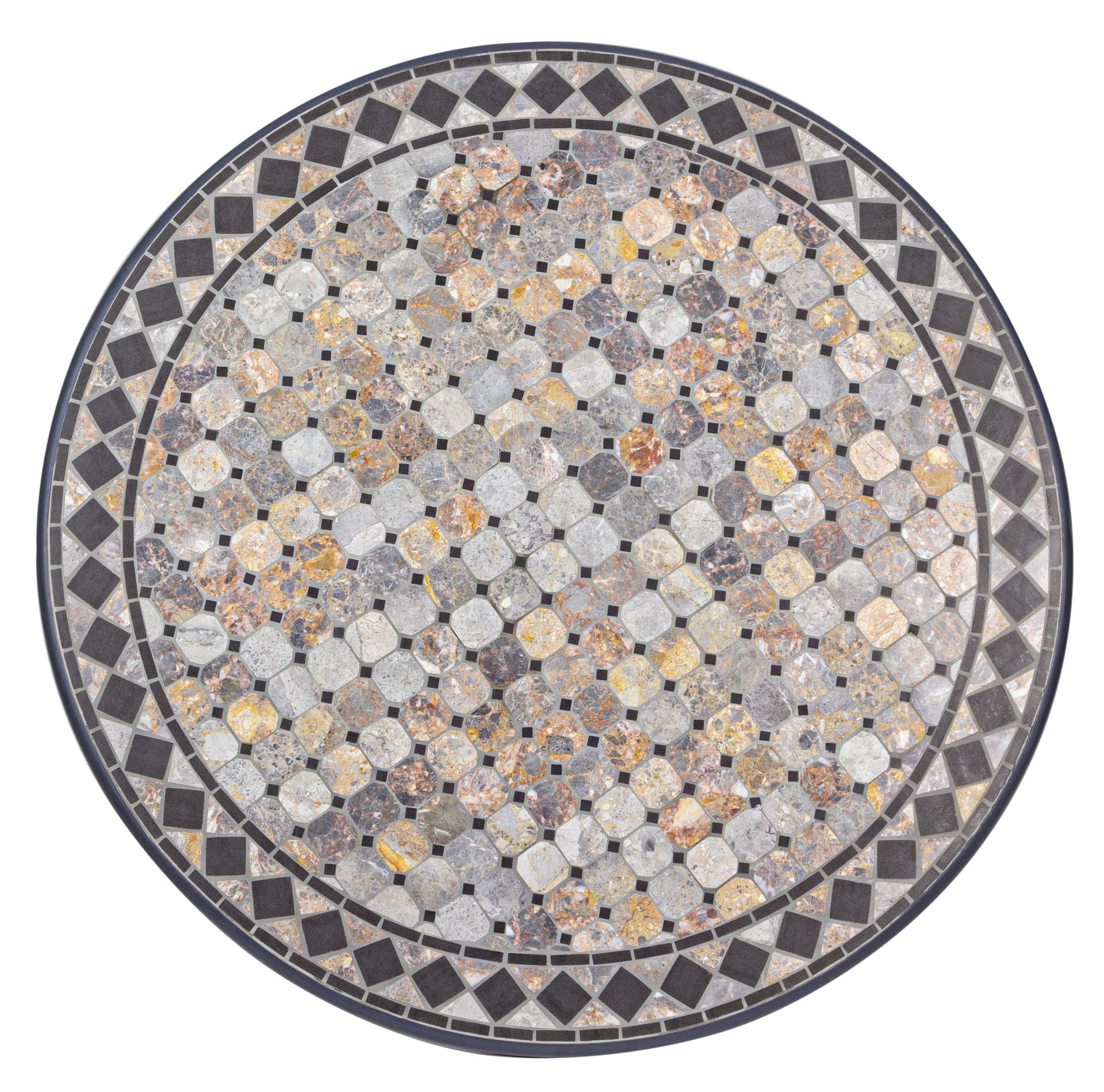 Tavolo tondo con mosaico "Barkley" in acciaio verniciato e piano in ceramica da giardino Ø 120 cm in Tavoli standard Decor Space - Altamura, commercioVirtuoso.it