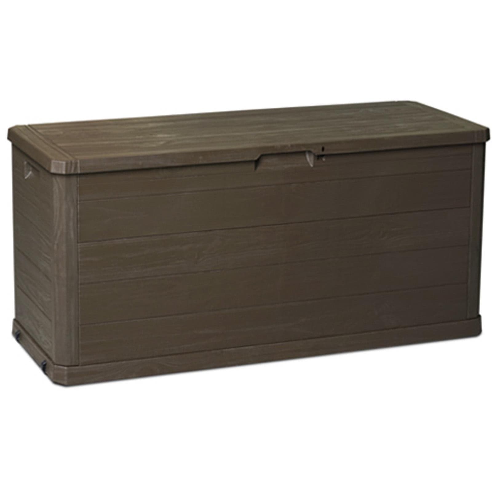Baule in resina cassapanca multiuso da esterno con ruote lt 280 effetto Legno 117 cm